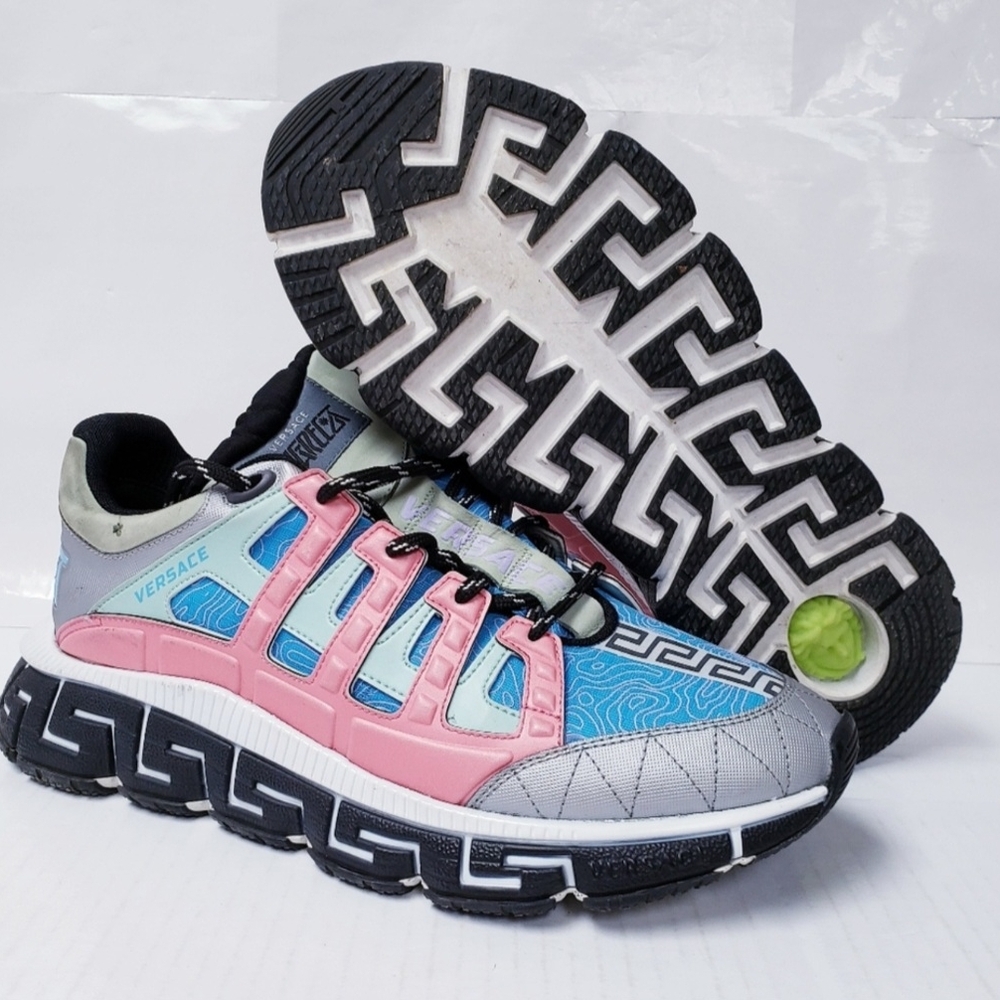 Versace Trigreca Sneakers Silver Argento Sky Bright Coral EU 45 US Mens Size 12 - Picture 5 of 13